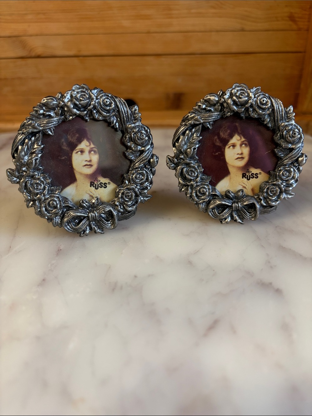 Vintage Mini Russ Silver-Tone Floral Frames 2.5 inches